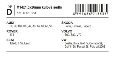 Compass Poj. šrouby kol M14x1,50x26mm kulové sedlo (D)