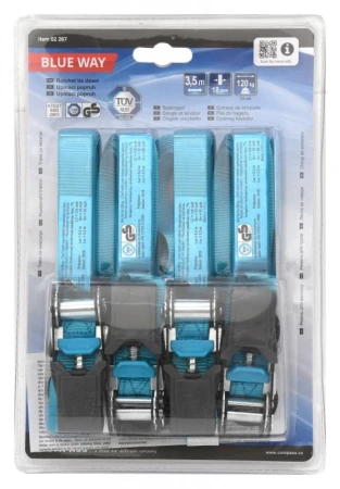 Compass Popruh s ráčnou a háky 3,5m 4ks TÜV BLUE WAY