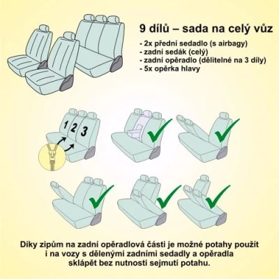 Compass Potahy sedadel sada 9ks POLY barevné AIRBAG