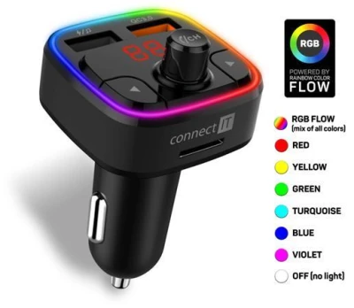Connect IT CarRGB Bezdrátový FM transmitter, 2xUSB+MicroSD, ČERNÝ