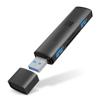 Connect IT COMPACT 4v1 USB-A hub + čtečka karet, (2xUSB-A 3.0, 1xSD, 1xMicroSD), externí, ANTRACITOVÁ Connect IT COMPACT 4v1 USB-A hub + čtečka karet, (2xUSB-A 3.0, 1xSD, 1xMicroSD), externí, ANTRACITOVÁ