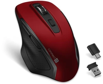 Connect IT Dual SmartSwitch bezdrátová myš, USB-A + C (+1x AA baterie zdarma), ČERVENÁ Connect IT Dual SmartSwitch bezdrátová myš, USB-A + C (+1x AA baterie zdarma), ČERVENÁ