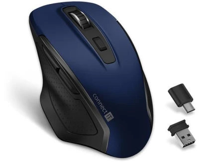 Connect IT Dual SmartSwitch bezdrátová myš, USB-A + C (+1x AA baterie zdarma), MODRÁ Connect IT Dual SmartSwitch bezdrátová myš, USB-A + C (+1x AA baterie zdarma), MODRÁ