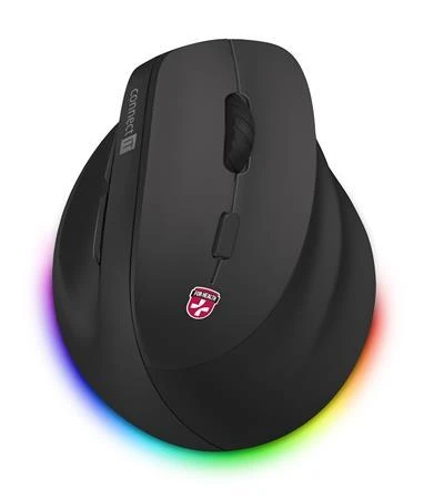 Connect IT FOR HEALTH Cloudy bezdrátová vertikální myš, RGB podsvícení, 2xBT,USB ČERNÁ Connect IT FOR HEALTH Cloudy bezdrátová vertikální myš, RGB podsvícení, 2xBT,USB ČERNÁ