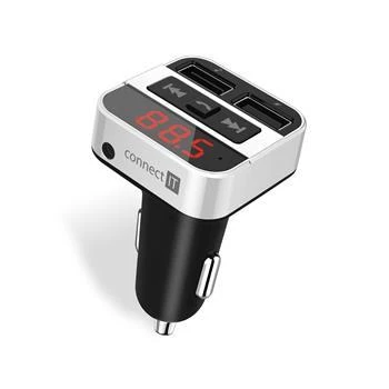 Connect IT InCarz Bluetooth transmitter,USB nabíječka, Handsfree, přehrávač, STŘÍBRNÝ Connect IT InCarz Bluetooth transmitter,USB nabíječka, Handsfree, přehrávač, STŘÍBRNÝ