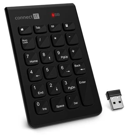 Connect IT NumCALC bezdrátová numerická klávesnice, (+ 1x AAA baterie zdarma), ČERNÁ