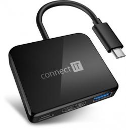 CONNECT IT USB-C hub, 3v1 (USB-C,USB-A,HDMI), externí, ČERNÝ CONNECT IT USB-C hub, 3v1 (USB-C,USB-A,HDMI), externí, ČERNÝ