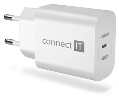 Connect IT Voyager2 nabíjecí adaptér 1×USB-C, 25W PD, BÍLÝ