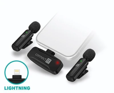 Connect IT Wireless Lavalier mikrofon Lightning konektor (2 ks + receiver) set ČERNÝ Connect IT Wireless Lavalier mikrofon Lightning konektor (2 ks + receiver) set ČERNÝ