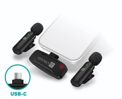 Connect IT Wireless Lavalier mikrofon USB-C konektor (2 ks + receiver) set ČERNÝ Connect IT Wireless Lavalier mikrofon USB-C konektor (2 ks + receiver) set ČERNÝ