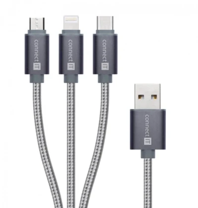 Connect IT Wirez 3in1 USB-C Micro USB Lightning, silver gray, 1,2 m Connect IT Wirez 3in1 USB-C Micro USB Lightning, silver gray, 1,2 m