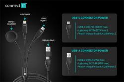 CONNECT IT Wirez 6in1 1x USB-C 1x Lightning 1x Watch charger 1,25 m ČERNÝ CONNECT IT Wirez 6in1 1x USB-C 1x Lightning 1x Watch charger 1,25 m ČERNÝ