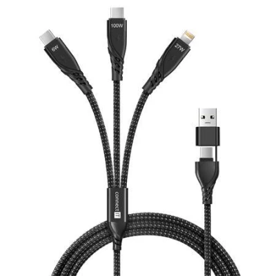 Connect IT Wirez 6in1 2x USB-C, 1x Lightning, 1,25 m, ČERNÝ Connect IT Wirez 6in1 2x USB-C, 1x Lightning, 1,25 m, ČERNÝ