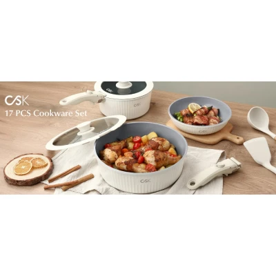 Cs Kochsysteme Sada nádobí CSK Vertical Grain 17 dílů matná krémová