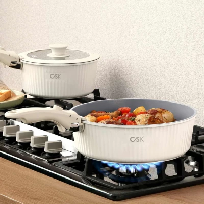 Cs Kochsysteme Sada nádobí CSK Vertical Grain 17 dílů matná krémová