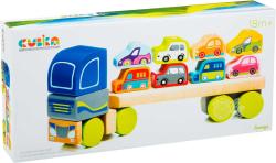 Cubika DŘEVO Baby autíčko Kamion s auty navlékací stavebnice set 12 dílků