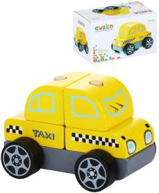 Cubika DŘEVO Baby autíčko Vůz taxi navlékací stavebnice set 5 dílků