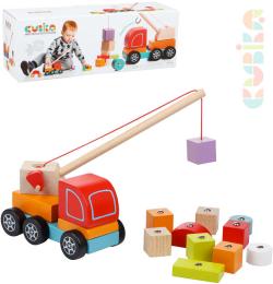 Cubika DŘEVO Baby Autojeřáb set s kostkami 10ks s magnetem pro miminko Cubika DŘEVO Baby Autojeřáb set s kostkami 10ks s magnetem pro miminko