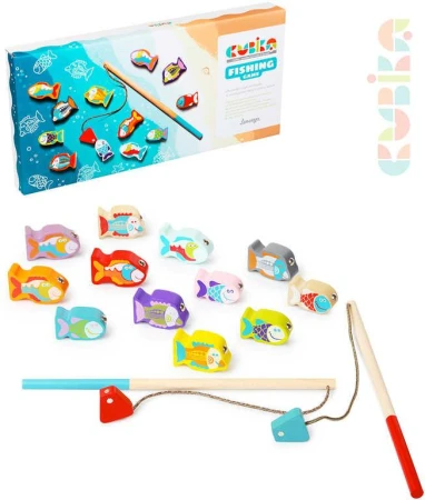 Cubika DŘEVO Baby hra dětský Rybolov 14 dílků set 2 pruty + 12 rybiček Cubika DŘEVO Baby hra dětský Rybolov 14 dílků set 2 pruty + 12 rybiček