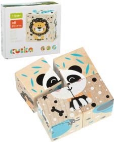 Cubika DŘEVO Baby kostky obrázkové Veselá zvířátka kubus set 4ks