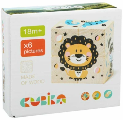 Cubika DŘEVO Baby kostky obrázkové Veselá zvířátka kubus set 4ks