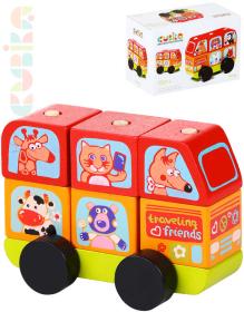 Cubika DŘEVO Baby Minibus šťastná zvířátka navlékací stavebnice set 7 dílků Cubika DŘEVO Baby Minibus šťastná zvířátka navlékací stavebnice set 7 dílků