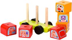 Cubika DŘEVO Baby Minibus šťastná zvířátka navlékací stavebnice set 7 dílků