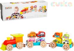 Cubika DŘEVO Baby Vláček s auty navlékací stavebnice set 14 dílků