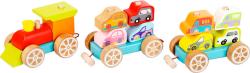 Cubika DŘEVO Baby Vláček s auty navlékací stavebnice set 14 dílků