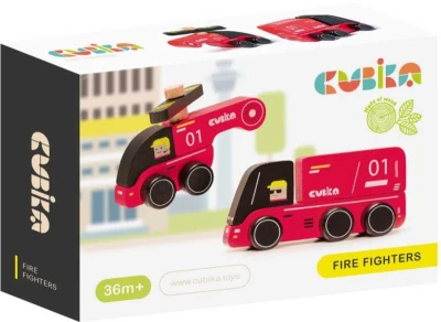 Cubika DŘEVO Hasiči set autíčko + vrtulník (dřevěná hračka)