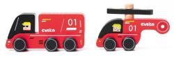 Cubika DŘEVO Hasiči set autíčko + vrtulník (dřevěná hračka)