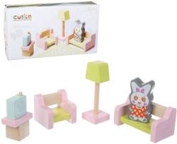 Cubika DŘEVO Obývací pokoj nábytek pro panenky s figurkou a magnetickými oblečky