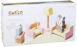 Cubika DŘEVO Obývací pokoj nábytek pro panenky s figurkou a magnetickými oblečky