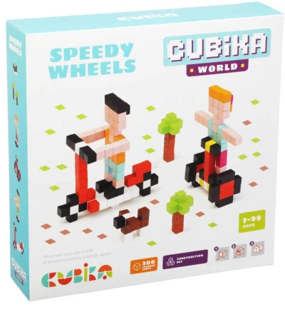 Cubika DŘEVO Pixel Stavebnice 3D Rychlá kola 200 dílků 1x1cm