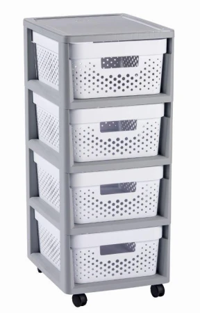 Curver Regál Infinity Dots 4x11L se zásuvkami bílošedý Curver Regál Infinity Dots 4x11L se zásuvkami bílošedý