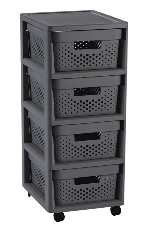 Curver Regál Infinity Dots 4x11L se zásuvkami tmavě šedý