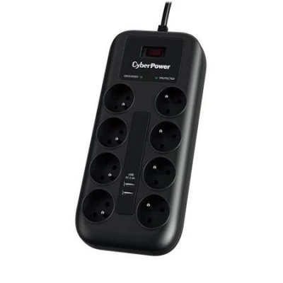 CyberPower přepěťová ochrana, 8 českých zásuvek, 2x USB CyberPower přepěťová ochrana, 8 českých zásuvek, 2x USB