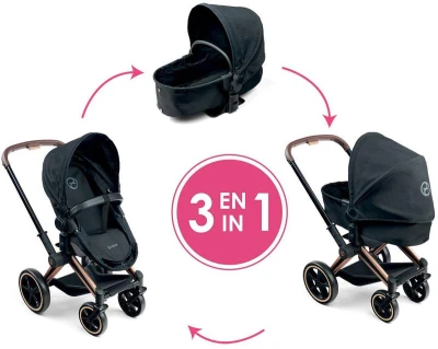 CYBEX Kočárek Black černý skládací 3v1 pro panenku miminko