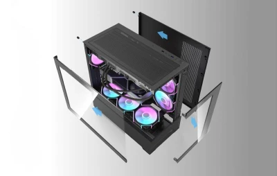 Darkflash Počítačová skříň DS900 AIR (černá) + 7 ventilátorů ARGB