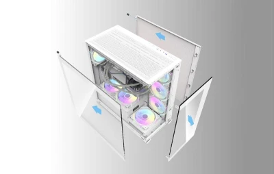 Darkflash Počítačová skříň DS900 (bílá) + 7 ventilátorů ARGB