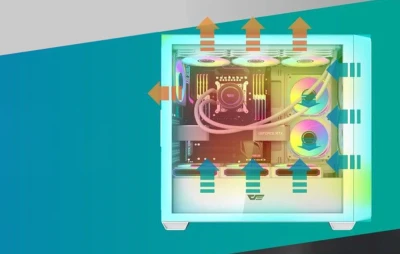 Darkflash DS900WD ATX bílá počítačová skříň se 4 ventilátory