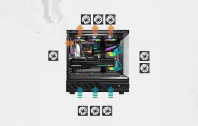 DarkFlash DS950V černá s displejem a 6 ventilátory počítačová skříň