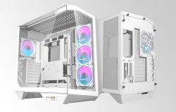 Darkflash Počítačová skříň DY470 (bílá) + 4 ventilátory + držák GPU