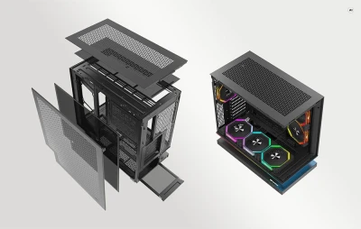 DarkFlash F1 černá počítačová skříň s 6 ventilátory