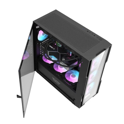 Darkflash Skleněná počítačová skříň DK431 + 4 ventilátory (černá)