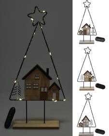 Dekorace Strom S DOMEČKEM 10LED, 39cm kov/dřevo mix Dekorace Strom S DOMEČKEM 10LED, 39cm kov/dřevo mix