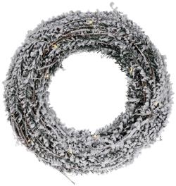 Dekorace Věnec 30cm, RATAN se sněhem, 20LED, s časovačem Dekorace Věnec 30cm, RATAN se sněhem, 20LED, s časovačem