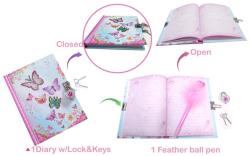 Deník tajný set s ozdobnou tužkou s peřím se zámkem a klíčky