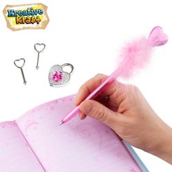 Deník tajný set s ozdobnou tužkou s peřím se zámkem a klíčky