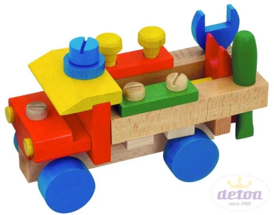 Detoa DŘEVO Auto montážní tahací set se 3 nástroji k sestavení (dřevěná hračka)